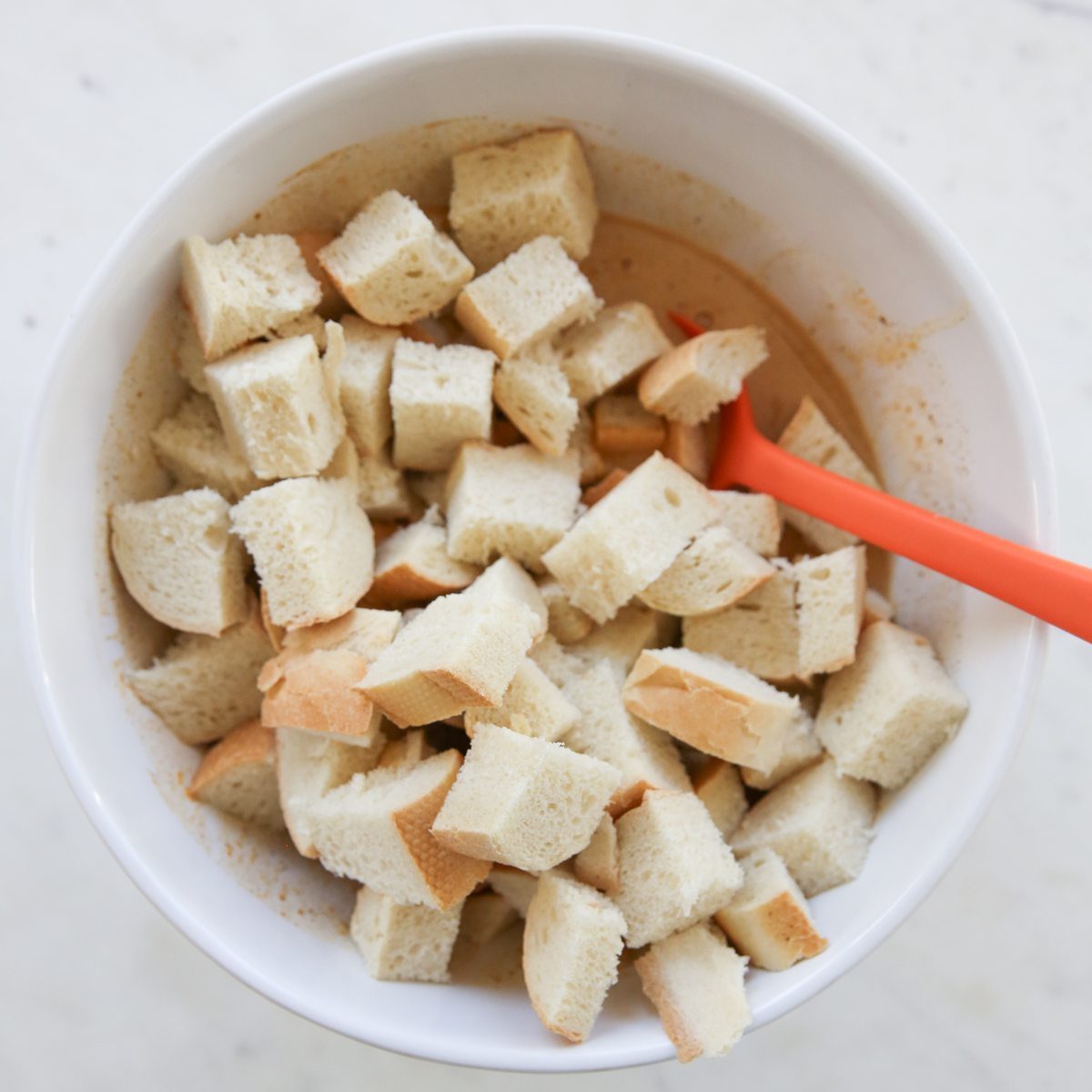 chopped bread into squares