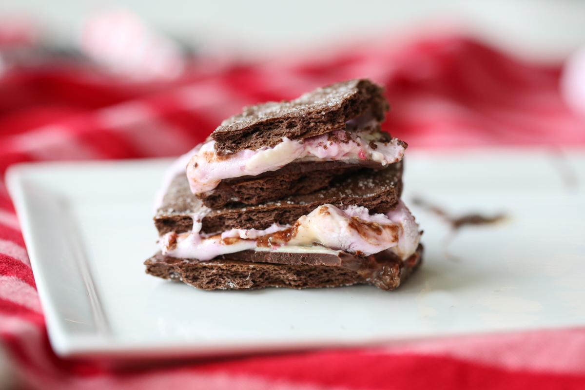 indoor peppermint smores on a plate