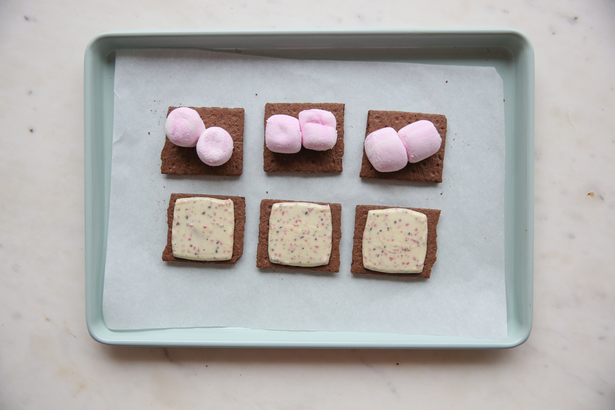 chocolate graham crackers with peppermint marshmallows
