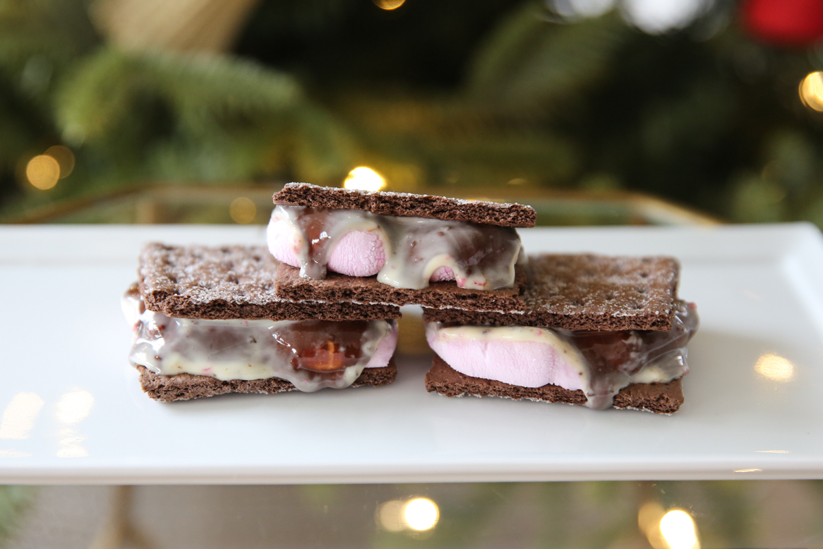 indoor peppermint smores on a plate