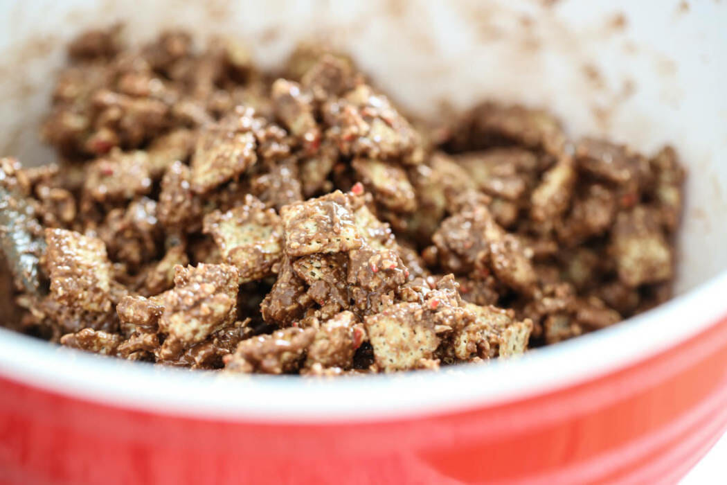 chex and melted chocolate