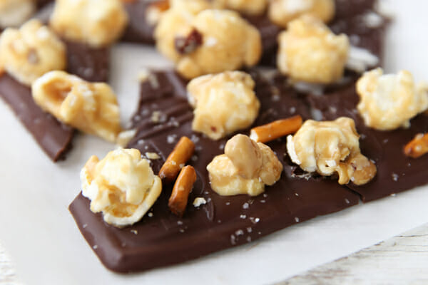 Dark Chocolate with Caramel Corn Pretzels and Sea Salt