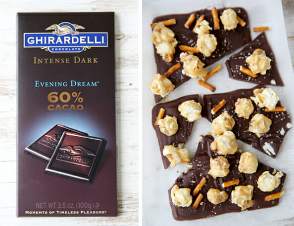 Dark Chocolate with Caramel Corn and Pretzels
