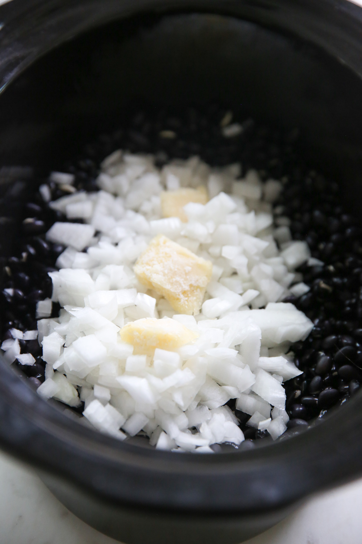 onions and garlic in a slow cooker