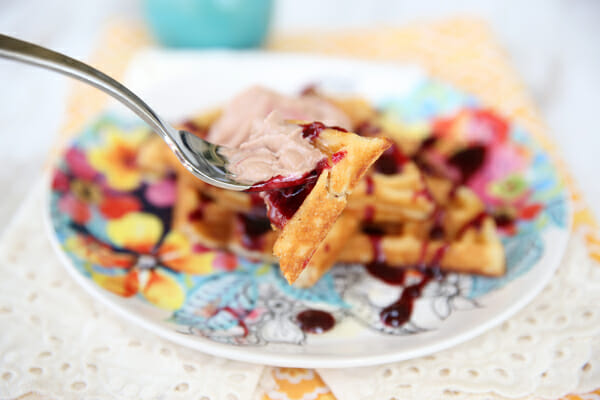 Yeasted Waffle Bite on Fork