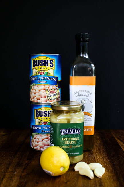 white bean and artichoke hummus ingredients