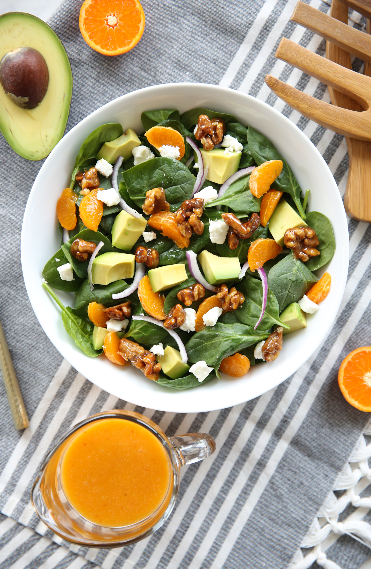 big bowl of salad with pepper jelly vinaigrette 