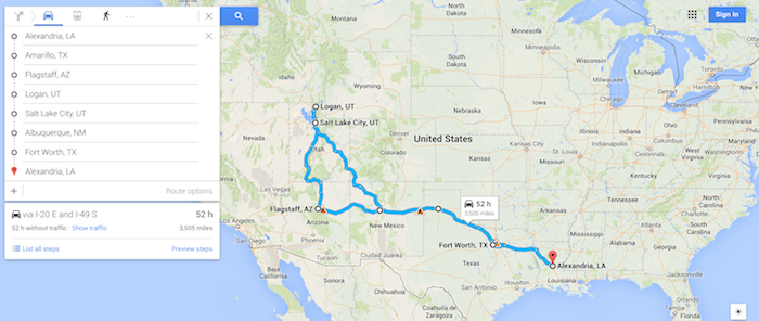 kate's road trip map