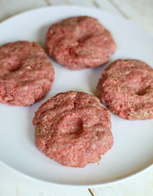 Uncooked burger patties