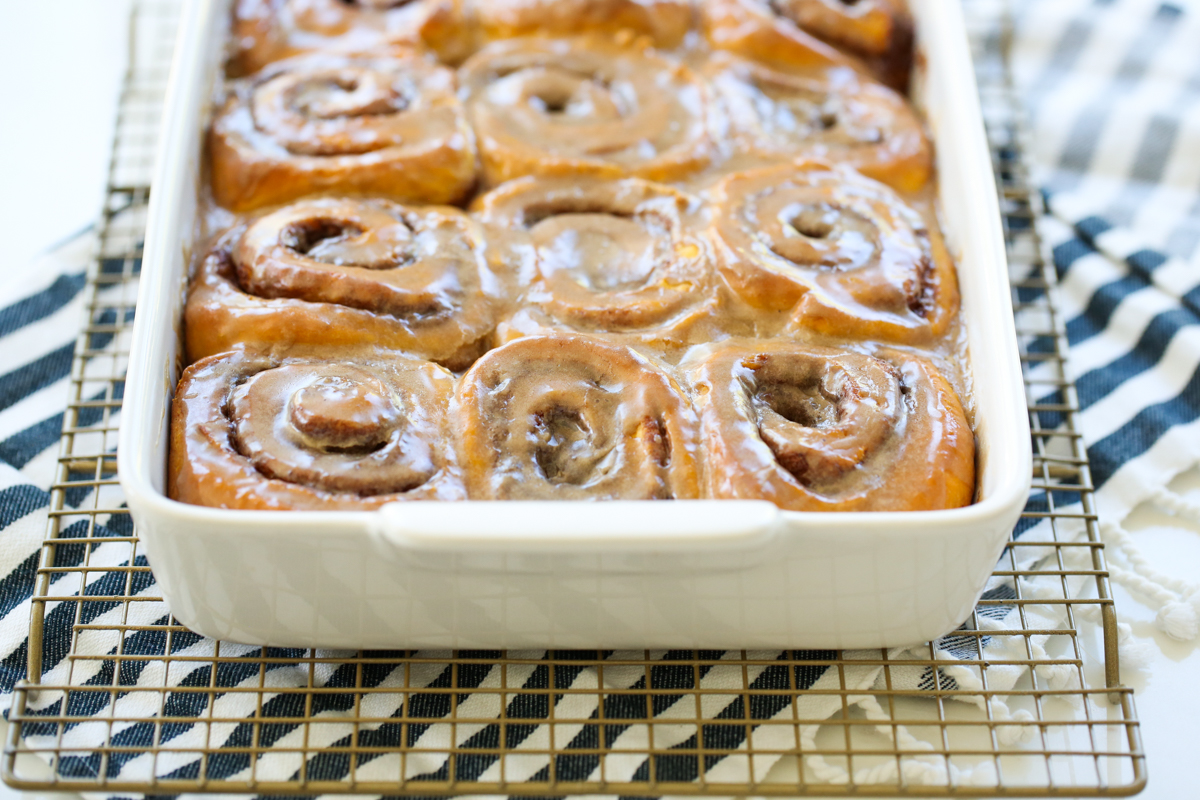 pan of cinnamon rolls 