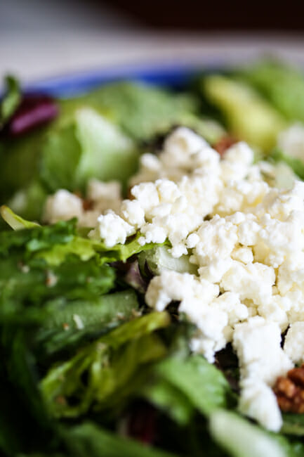 crumbled feta on salad