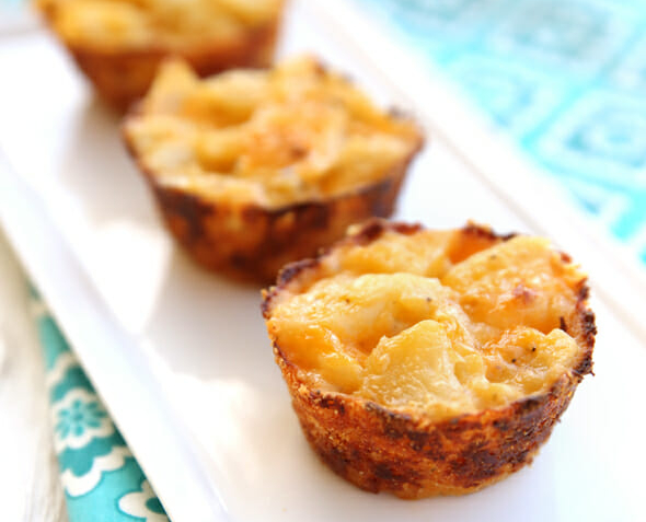 3 Crispy Potato Cups on a white serving platter. 