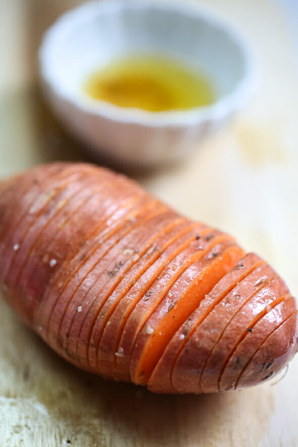 oiled hasselback sweet potato