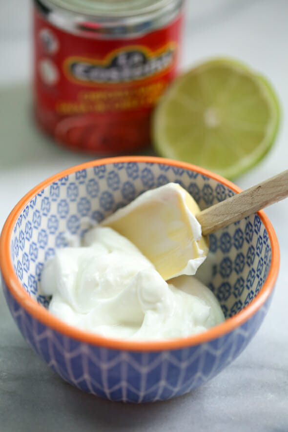greek yogurt, limes, and chipotle