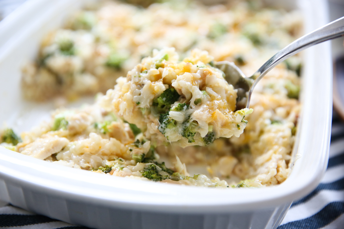 broccoli and cheese casserole in a pan