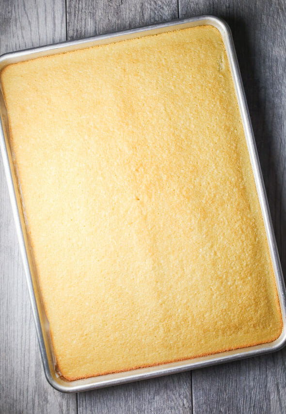 baked cake in a sheet pan