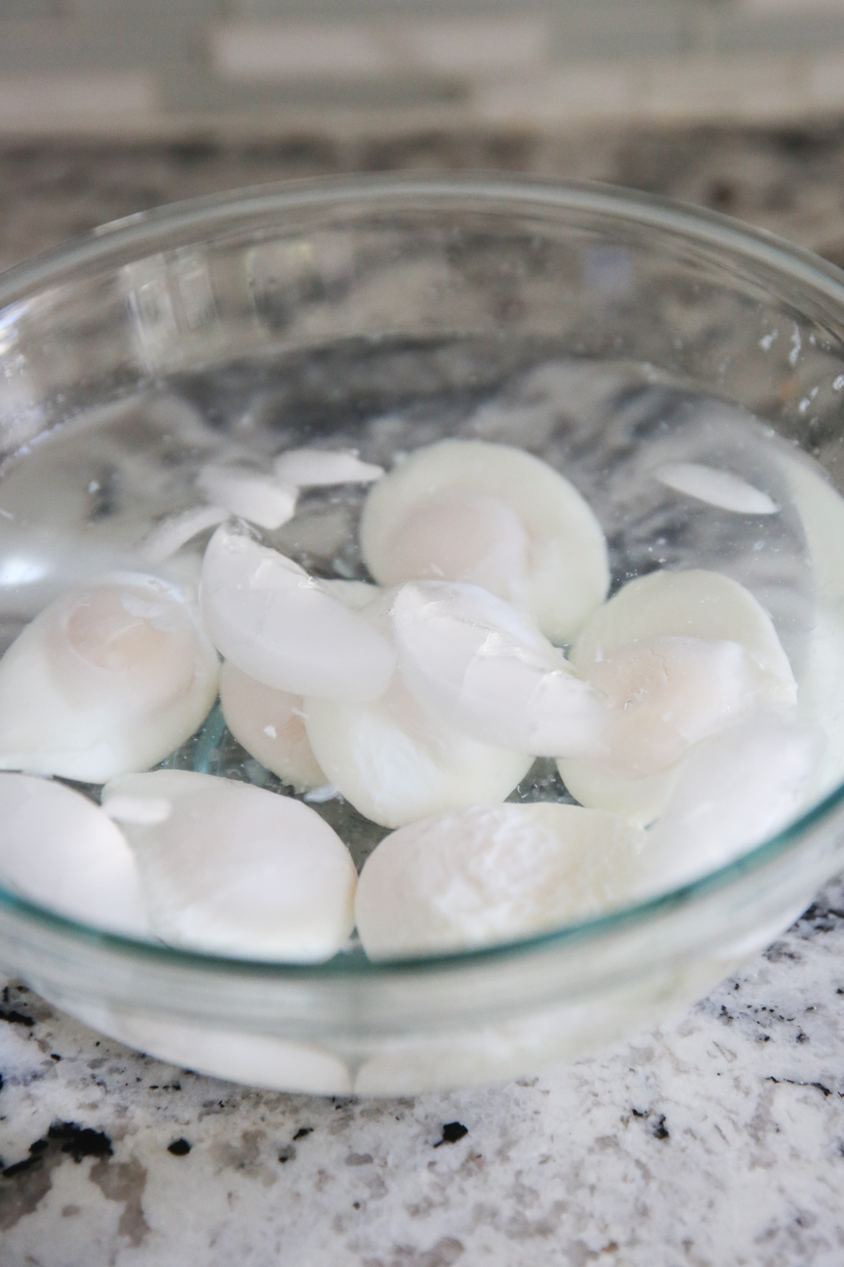 poached eggs in an ice bath