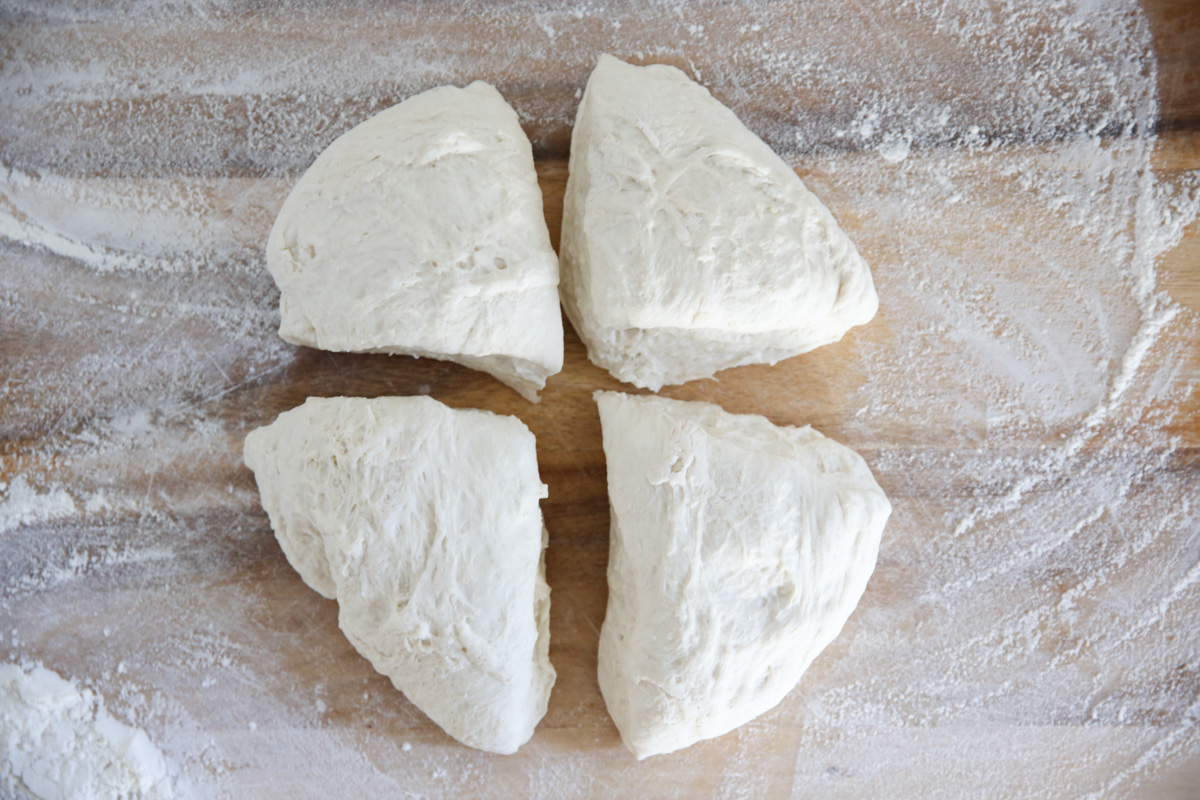pizza dough in 4 pieces