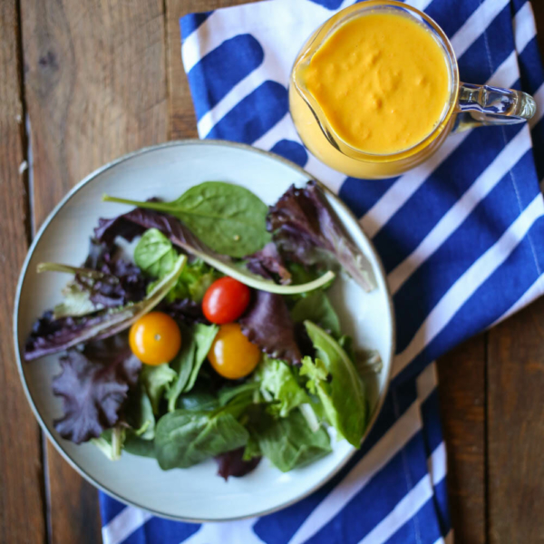 miso dressing next to a salad