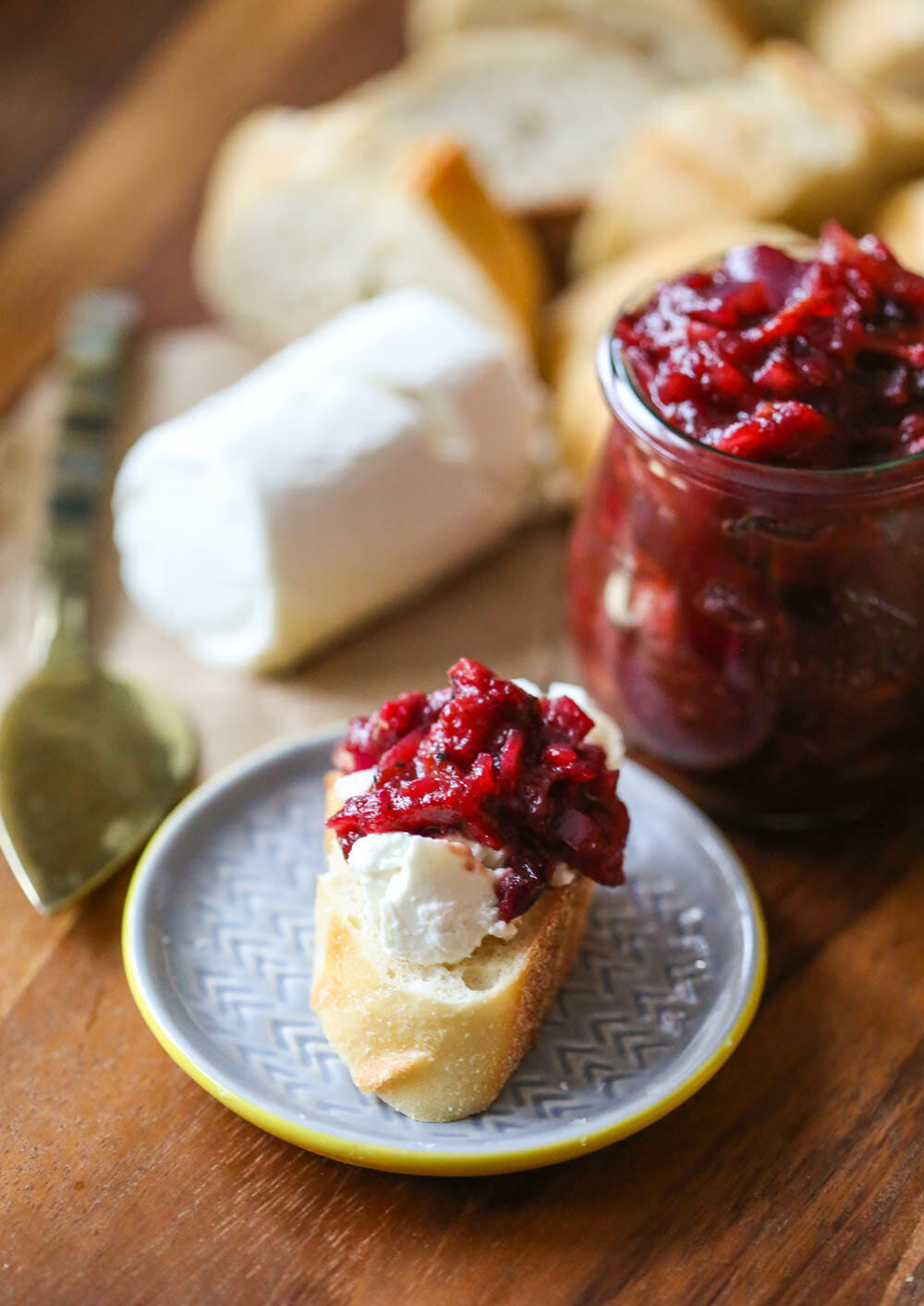 Onion Jam with Cranberries and Bacon and goat cheese on baguette 2