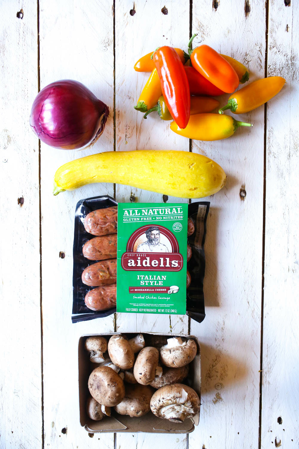 Italian sausage sheet pan dinner ingredients