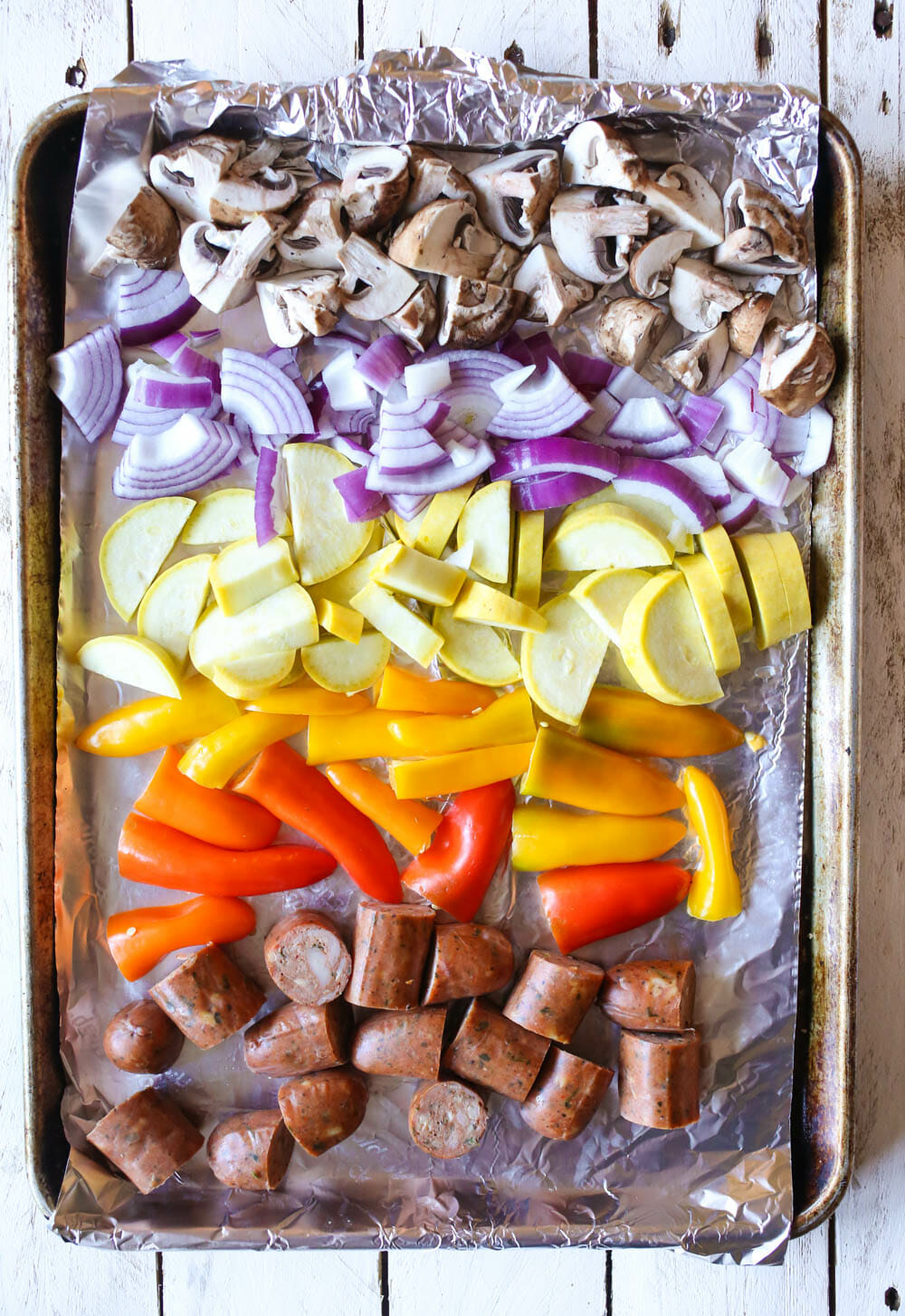 Italian sausage sheet pan dinner on sheet pan