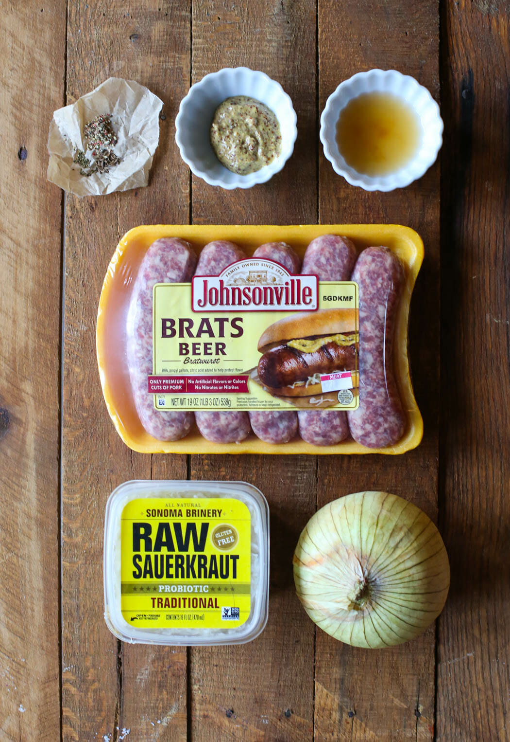 Ingredients for Bratwursts and Sauerkraut from Our Best Bites