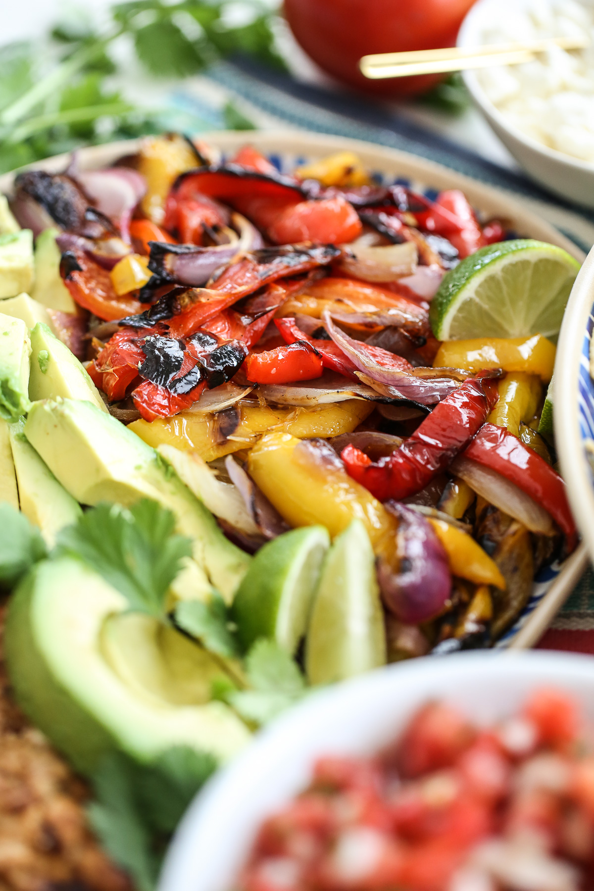 Fajitas arranged on a platter