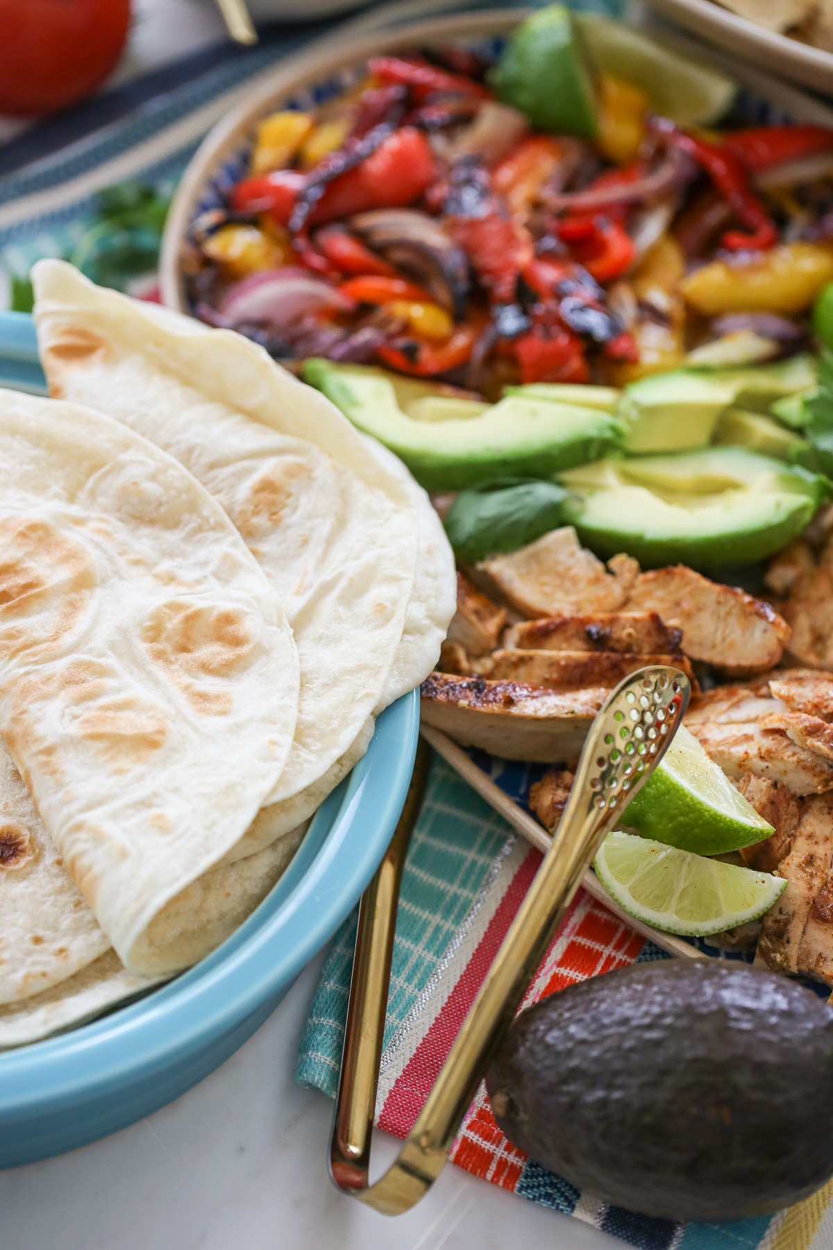 Fajitas arranged on a platter