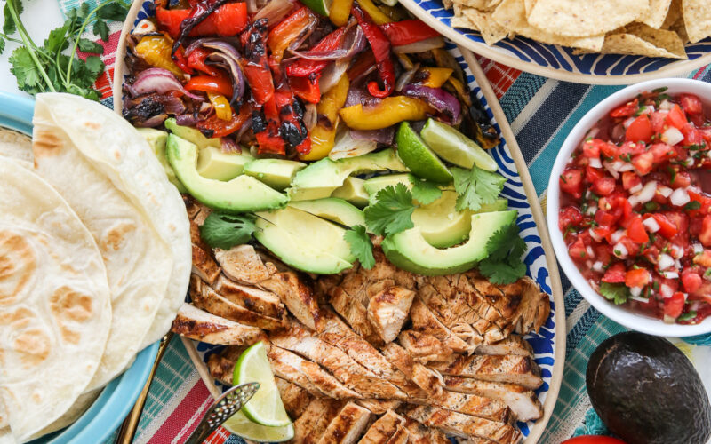 Fajitas arranged on a platter
