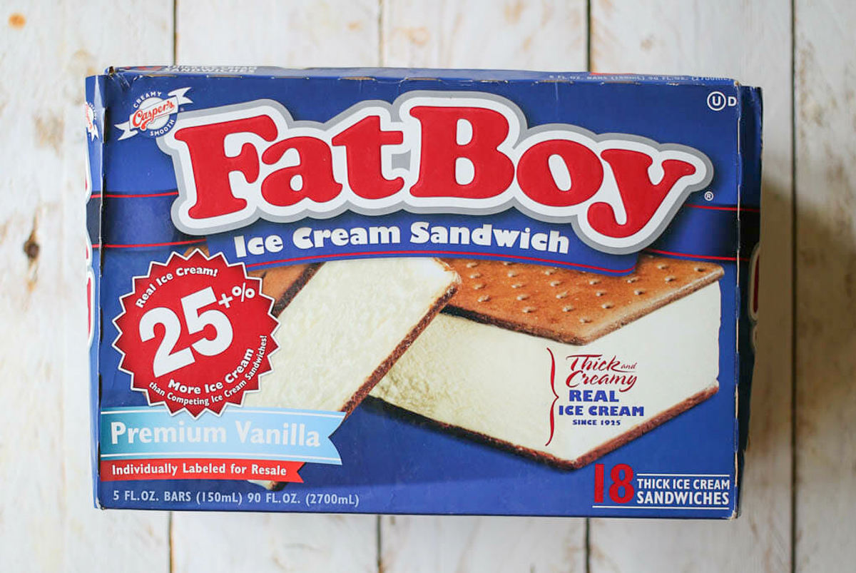 a box of fat boy ice cream sandwiches