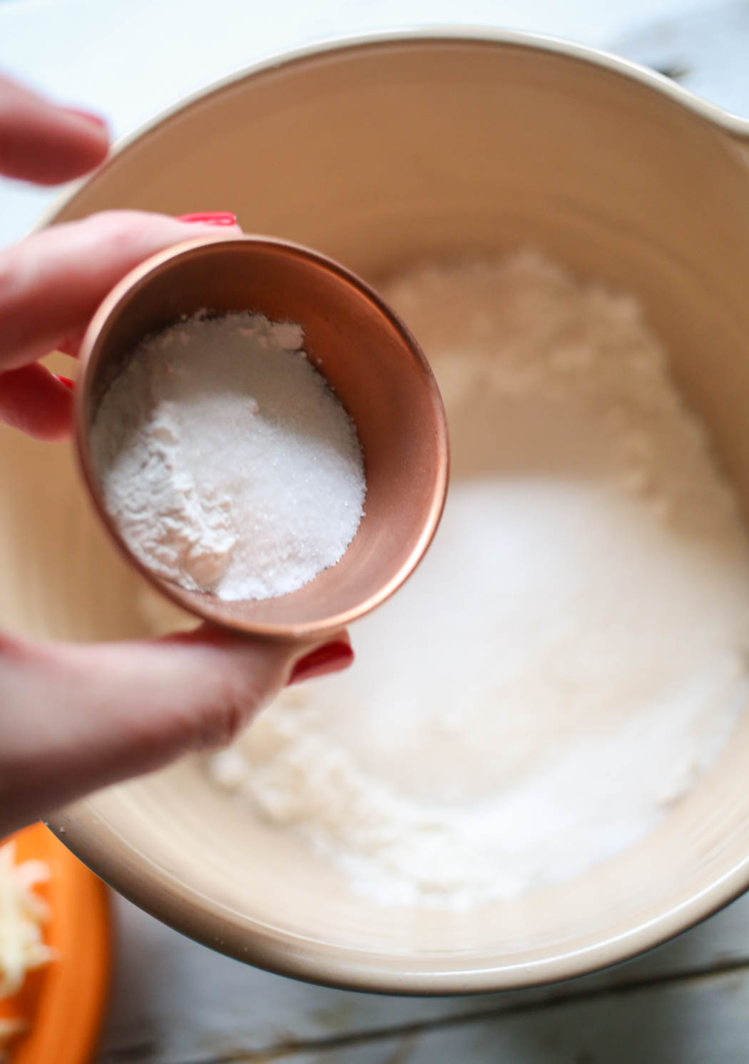 Adding dry ingredients to Orange Cranberry Scones from Our Best Bites