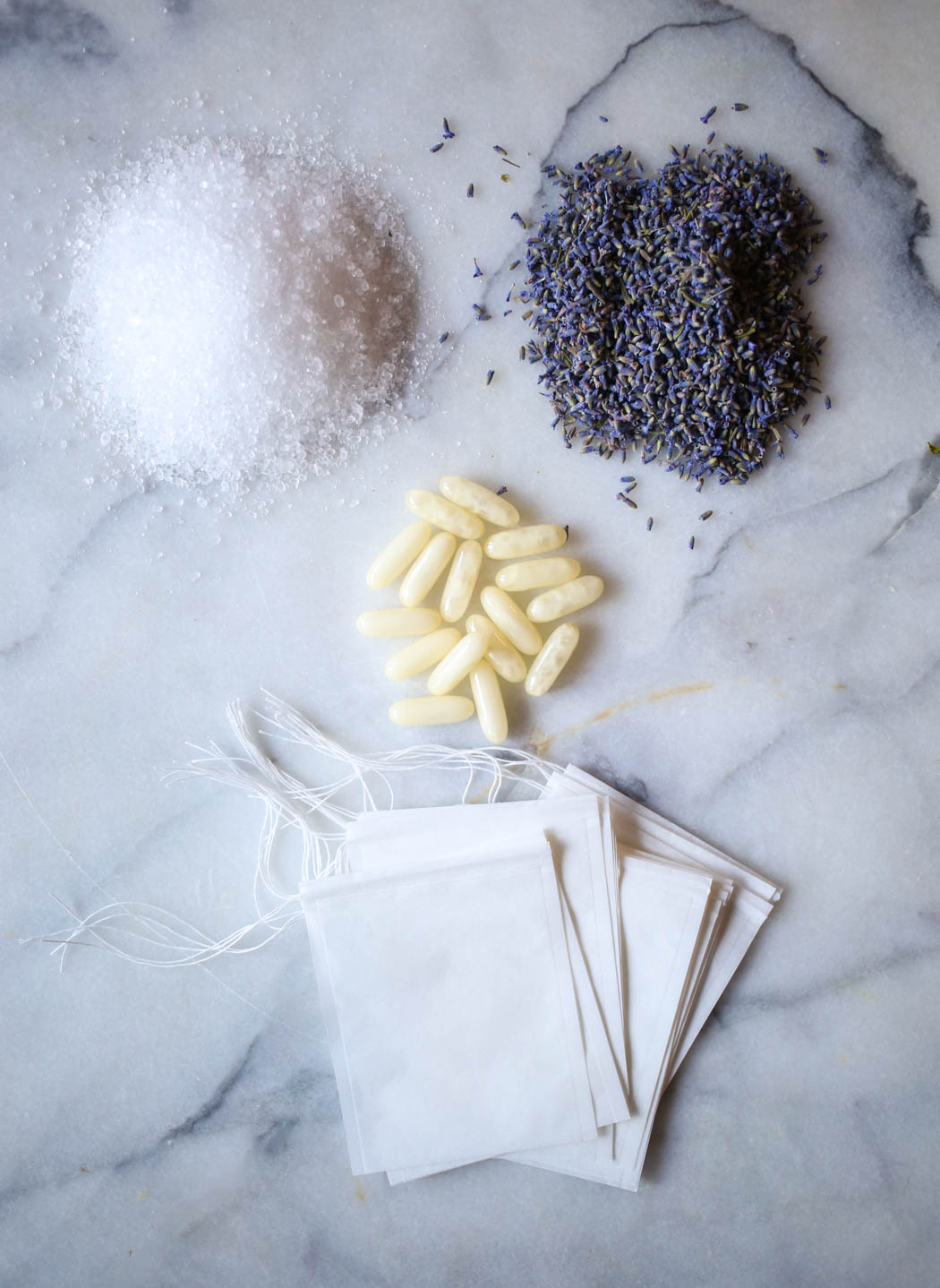 ingredients for lavender bath soak tea bags