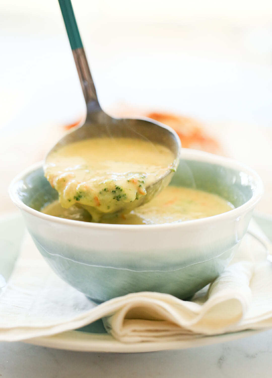 broccoli cheddar soup in bowls