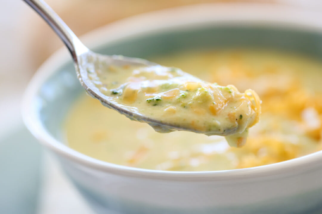 spoonful of broccoli cheddar soup
