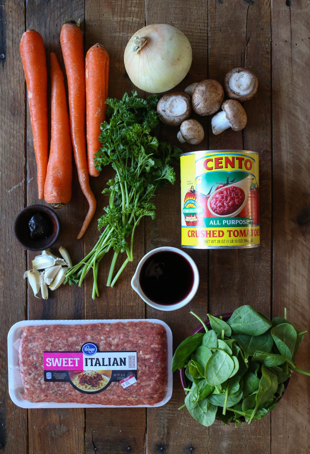 ingredients for veggie loaded italian sausage pasta sauce