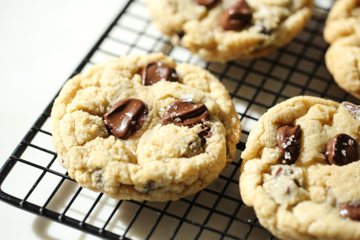 chocolate chip cookies on a cooling rack