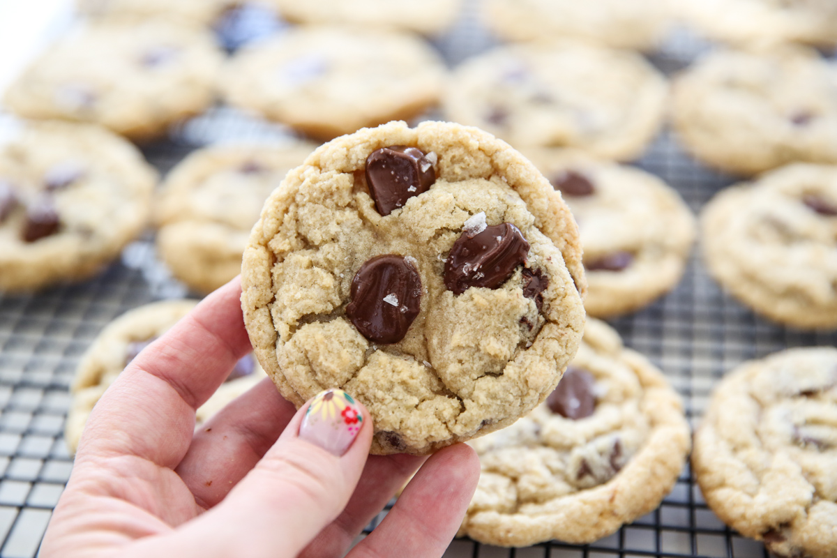 chocolate chip cookies on a cooling rack