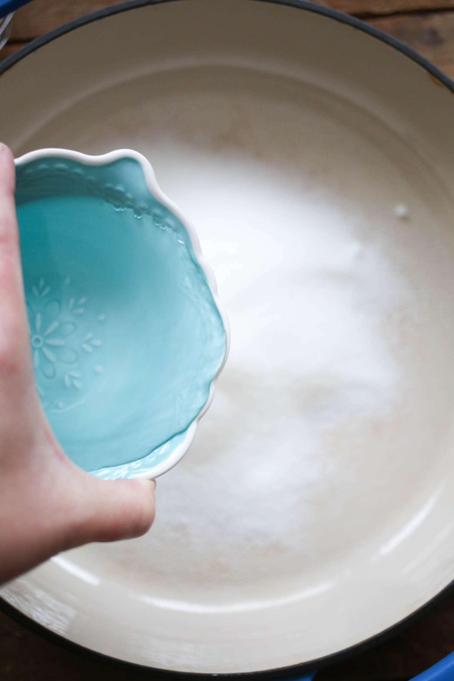 adding water to Blueberry Grunt from Our Best Bites