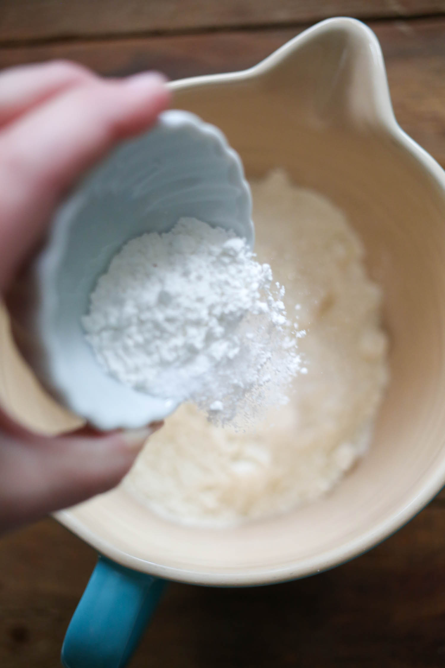 adding dry ingredients to Blueberry Grunt from Our Best Bites