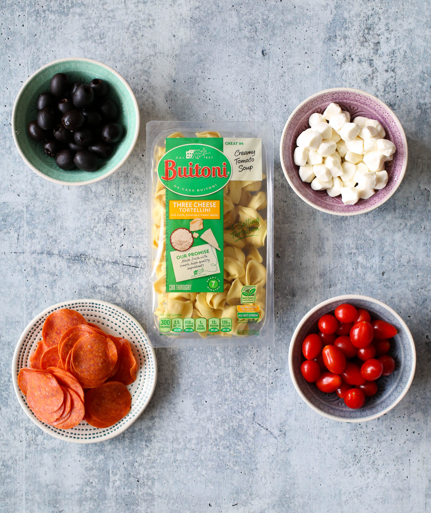 Ingredients for Italian Tortellini Skewers with Pesto Drizzle
