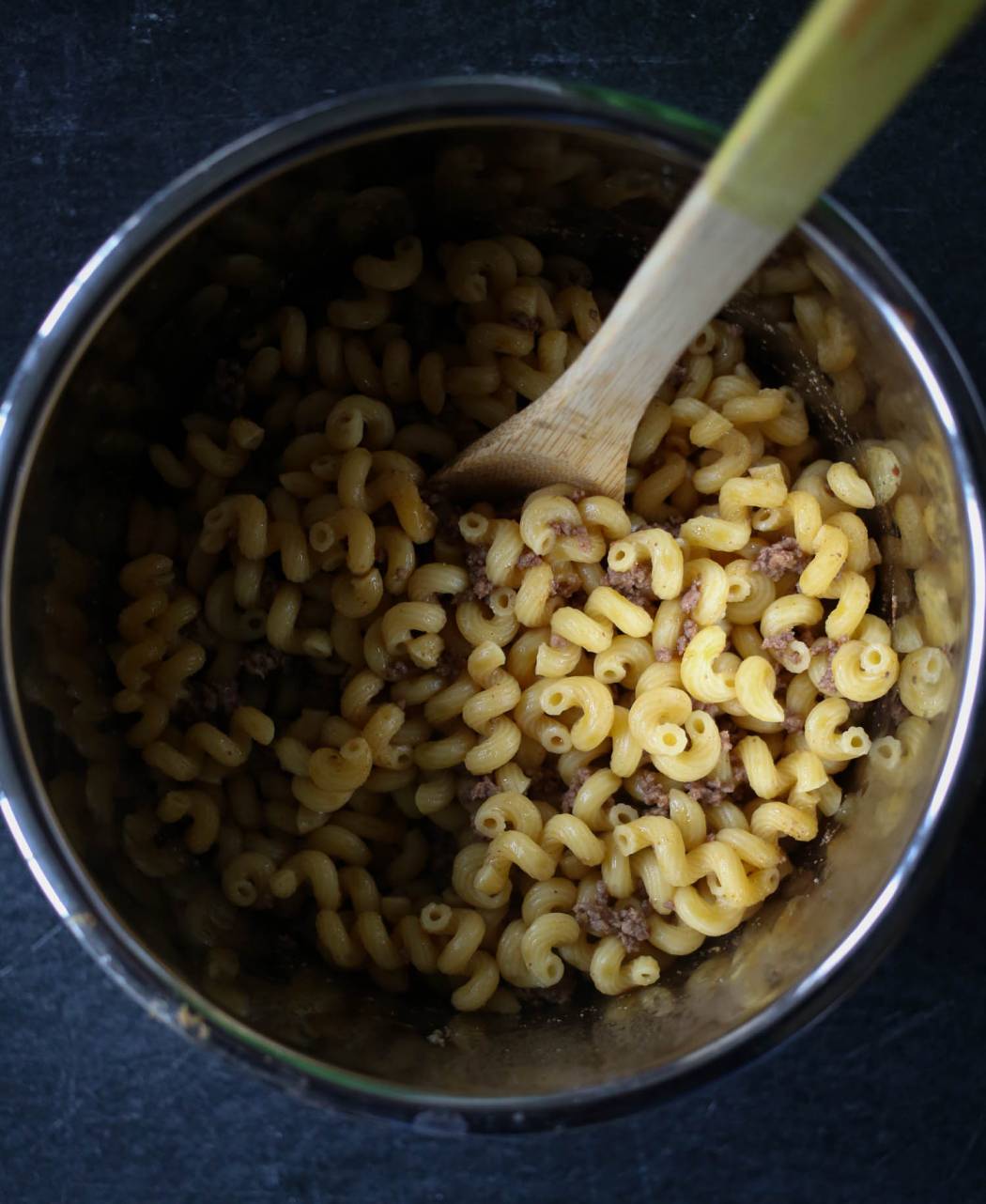 dry pasta and cooked hamburger for instant pot cheeseburger macaroni from our best bites