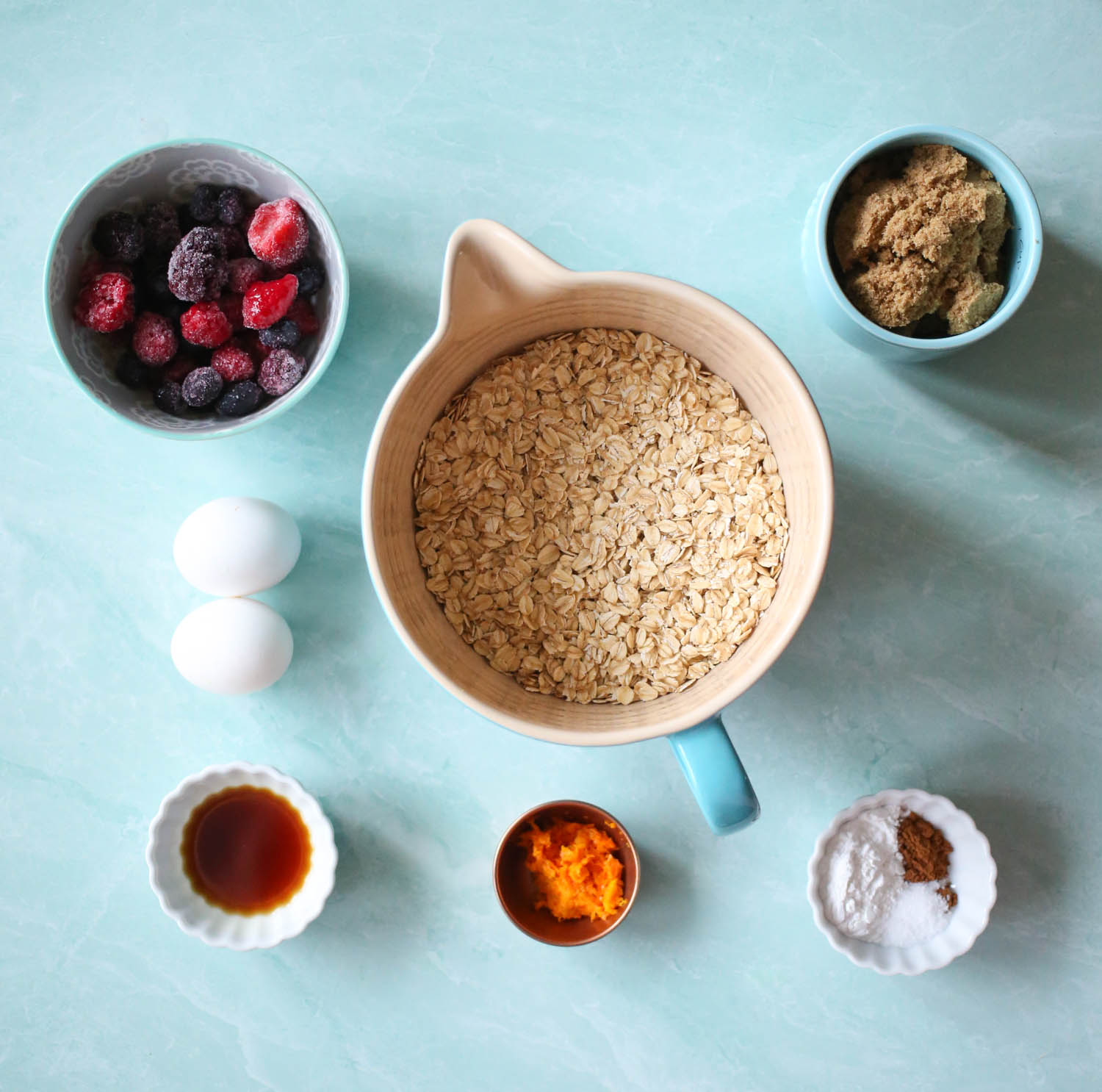 ingredients for mixed berry baked oatmeal from our best bites