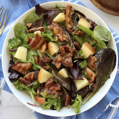 Maple Bacon Salad in a white bowl