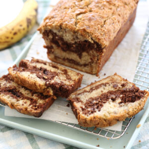 Chocolate Swirled Banana Bread on a cutting board
