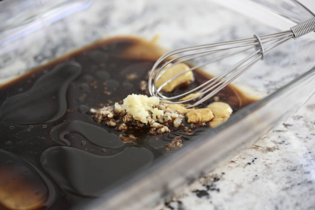 Mixing a marinade in a 9x13 pan
