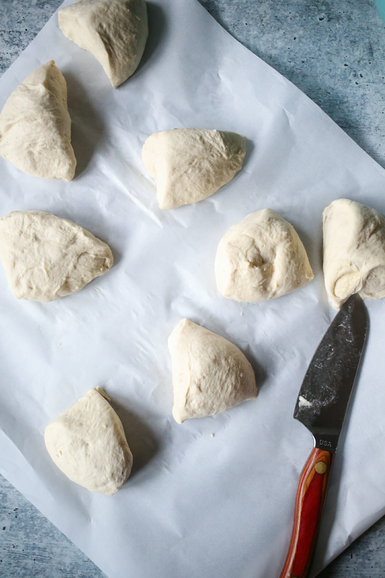 cutting dough into 8 pieces