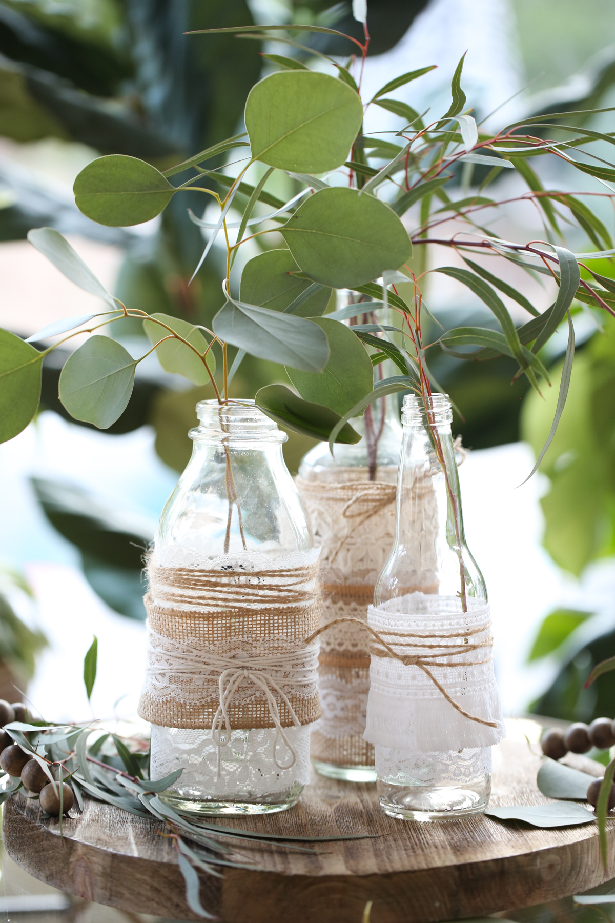 lace covered glass bottles