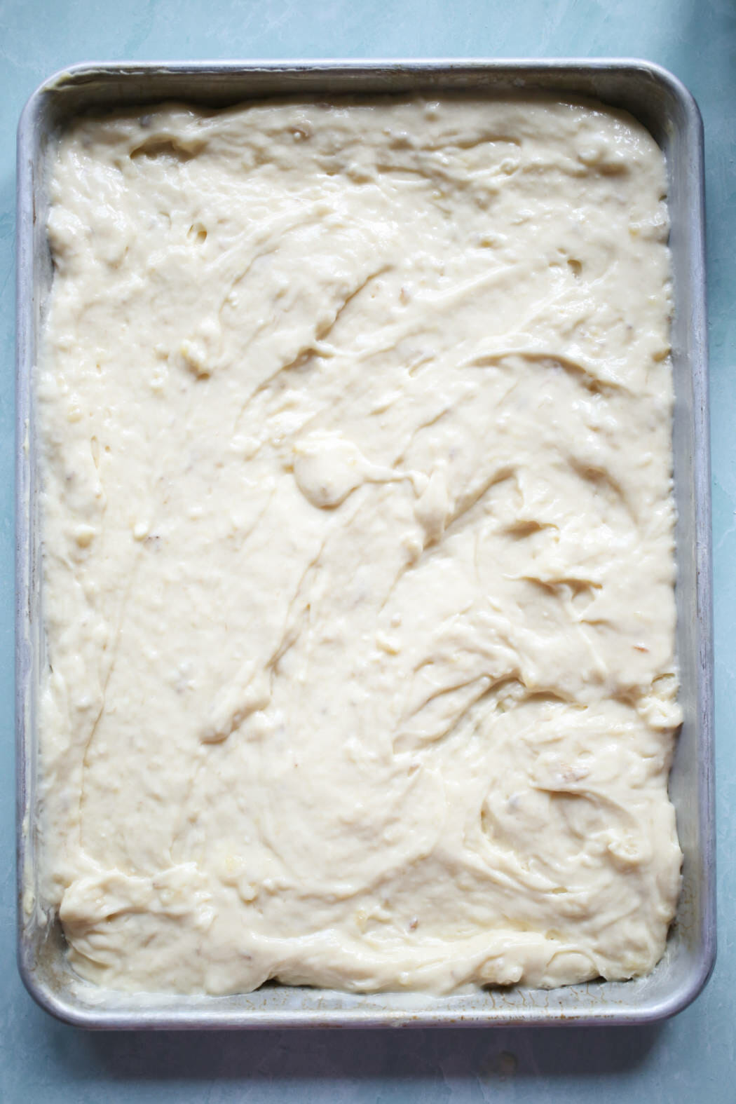 banana bar batter in pan