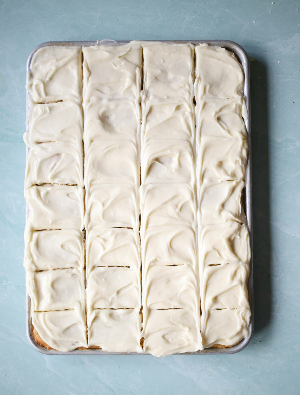 icing on banana bars with cream cheese icing from our best bites